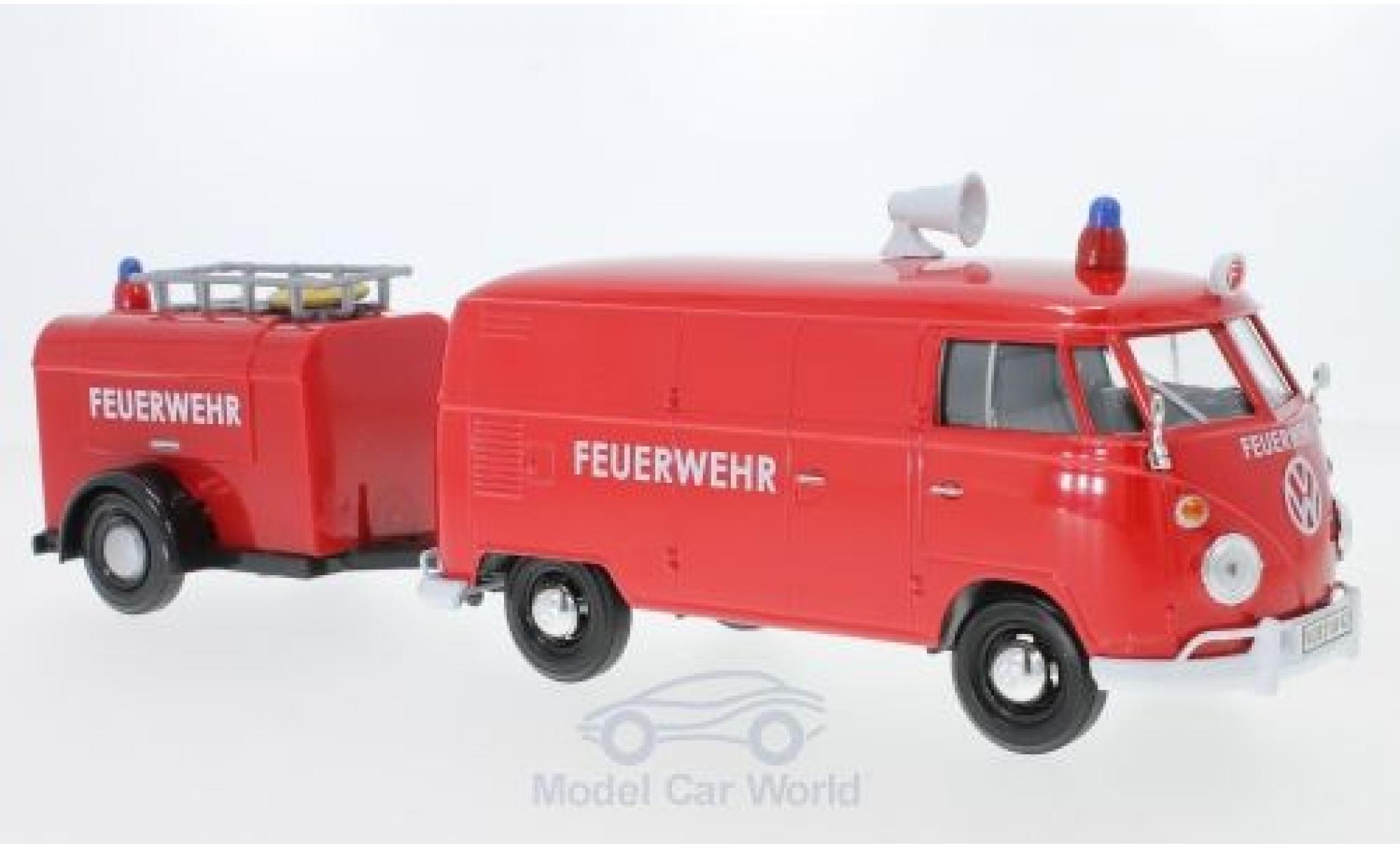 Volkswagen T1 A 1/24 Motormax Kastenwagen rosso Feuerwehr mit Anhänger modellino in miniatura
