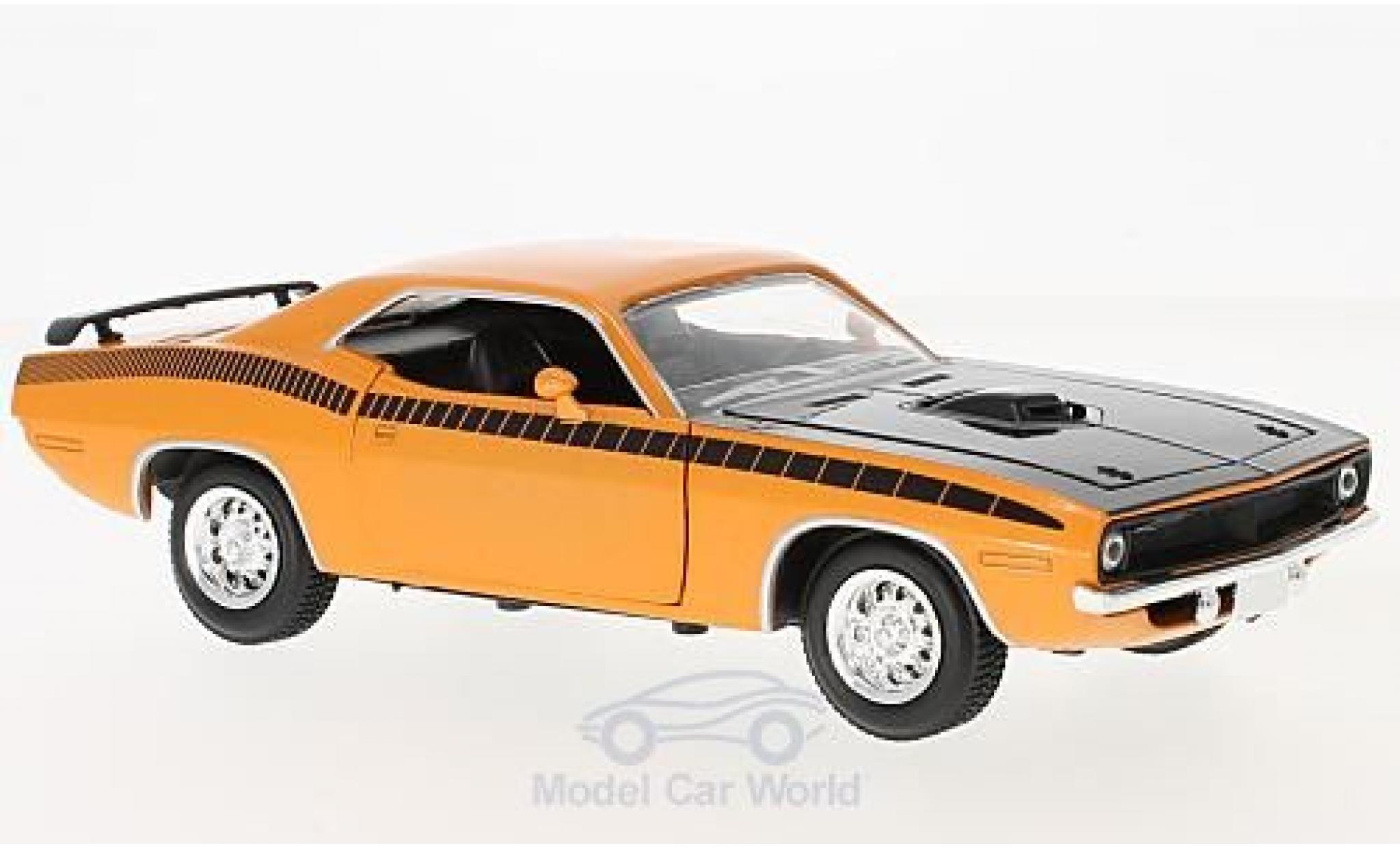 Plymouth Cuda 1/18 New Ray orange/nero 1970 modellino in miniatura