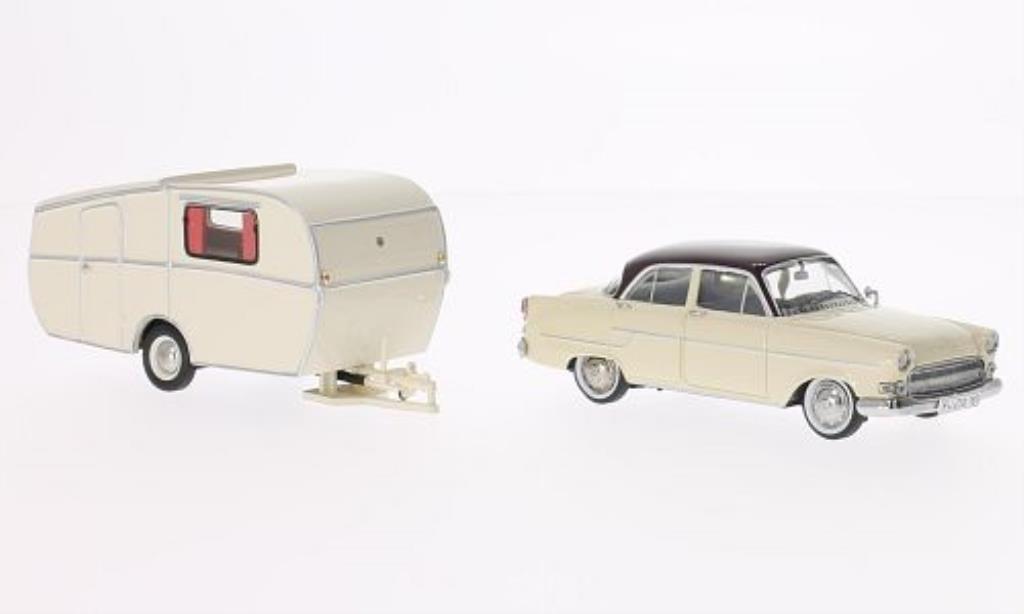 Opel Kapitan 1/43 Schuco beige/rosso mit Dethleffs Globetrossoter Wohnanhanger modellino in miniatura