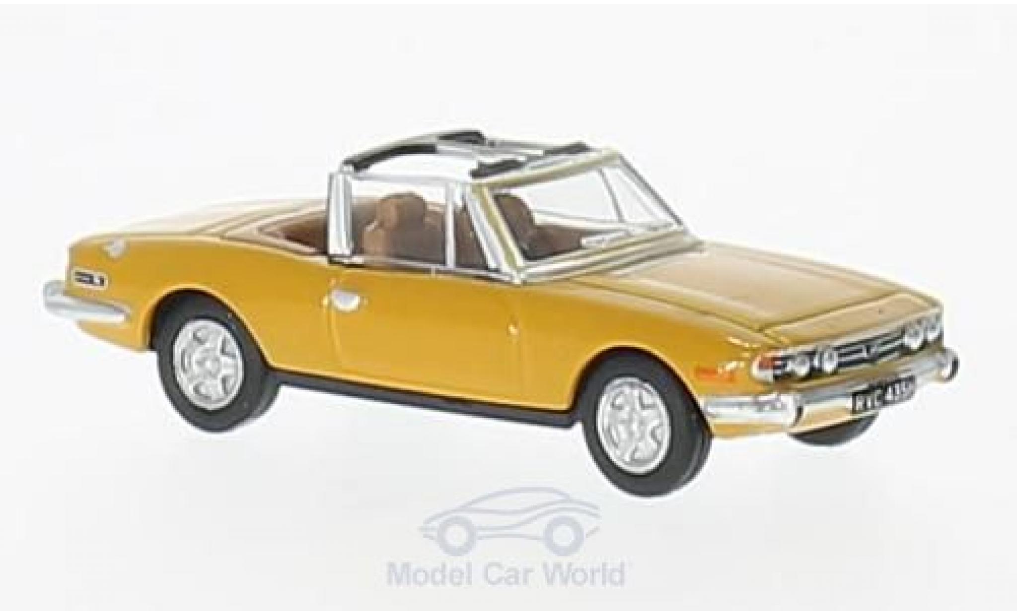 Triumph Stag 1/76 Oxford giallo RHD modellino in miniatura