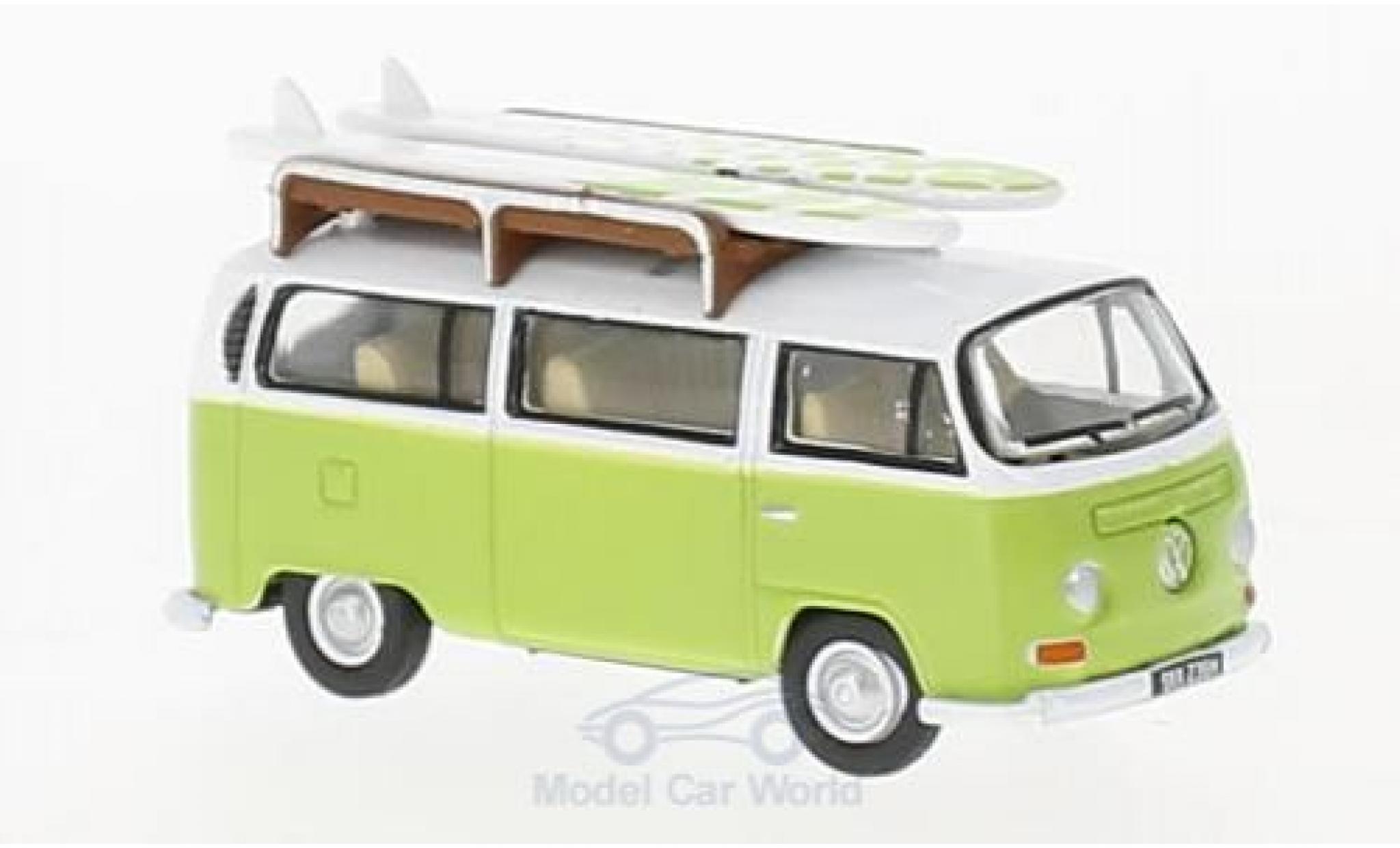 Volkswagen T2 B 1/76 Oxford Bay Window Camper verde/bianco mit Surfboards modellino in miniatura