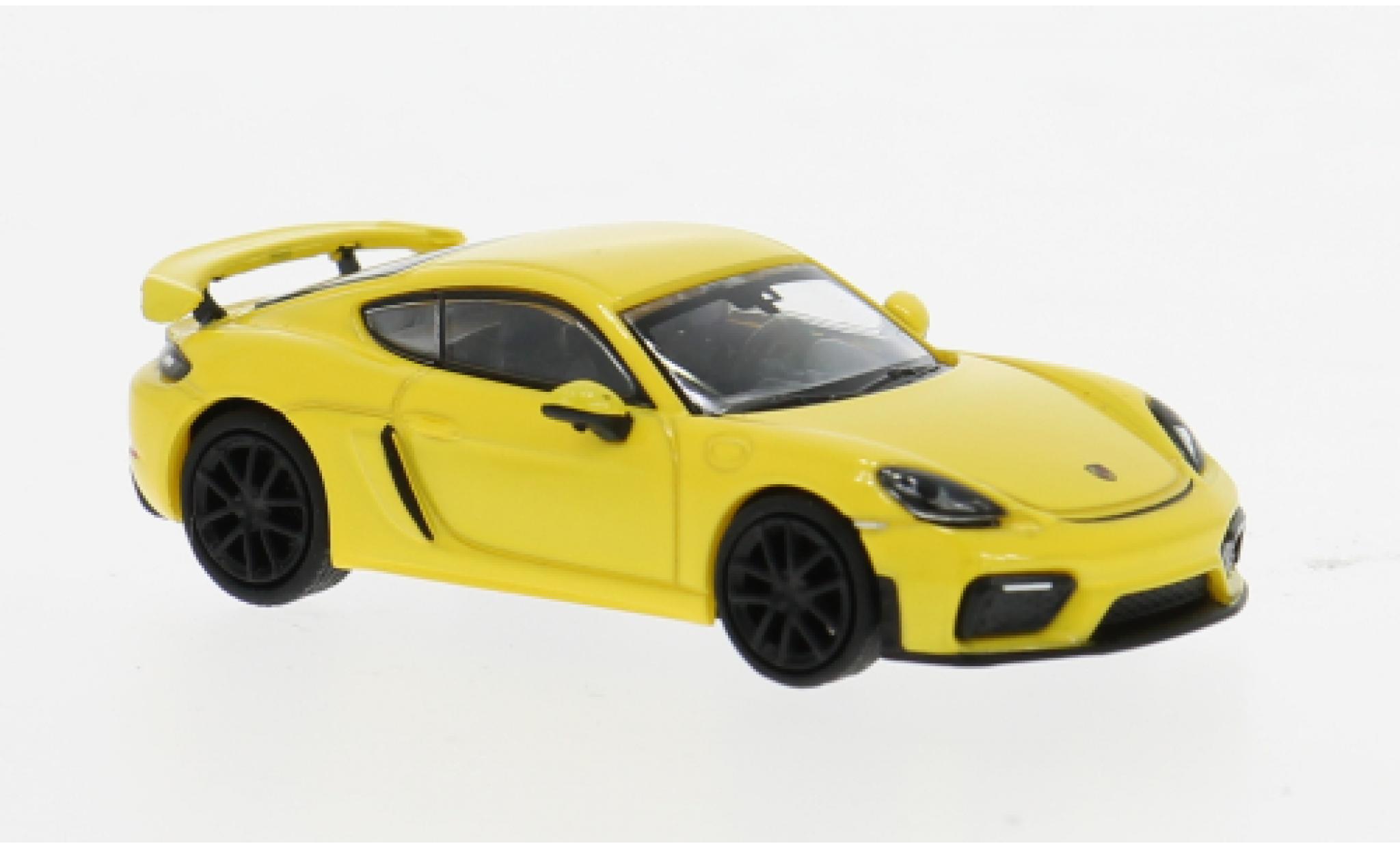 Porsche Cayman GT4 Minichamps 718 gelb 1:87 modellino in miniatura