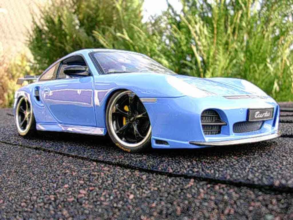 Porsche 996 Turbo 1/18 Hotworks Turbo techart blu tuning modellino in miniatura