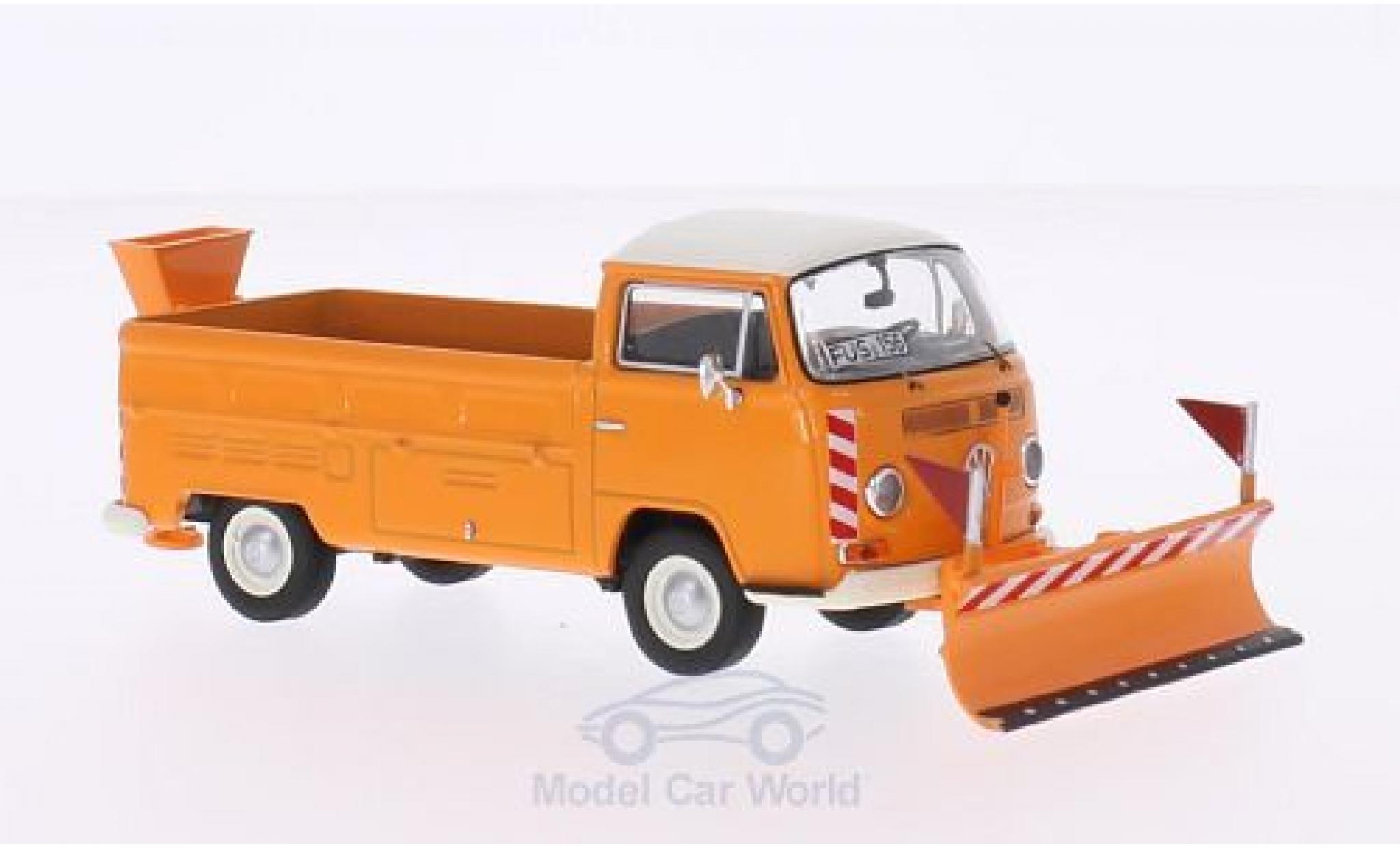 Volkswagen T2 A 1/43 Premium ClassiXXs a Pritsche orange/bianco Winterdienst mit Räumschild und Salzstreuer modellino in miniatura