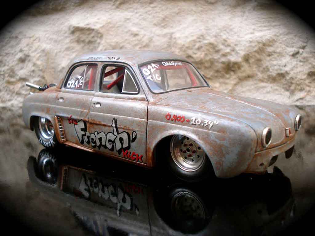 Renault Dauphine 1/18 Norev drag strip a moteur vw prepare tuning modellino in miniatura