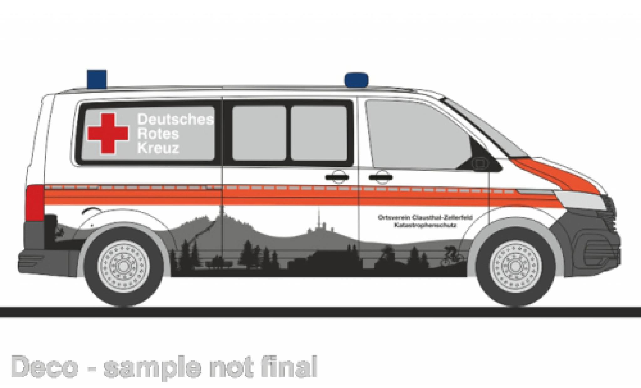 Volkswagen T6 1/87 Rietze .1 bus DRK Clausthal - Zellerfeld modellino in miniatura