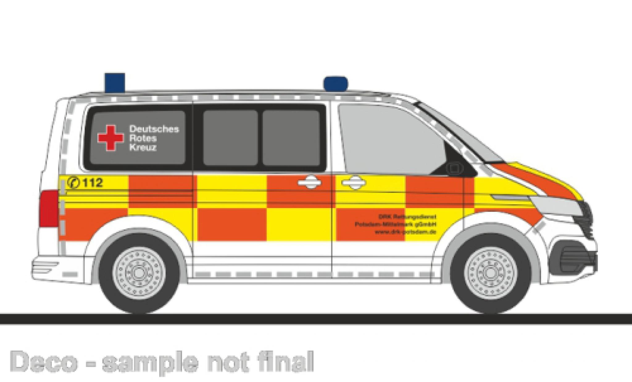 Volkswagen T6 1/87 Rietze .1 bus DRK services de secours Potsdam - Mittelmark modellino in miniatura