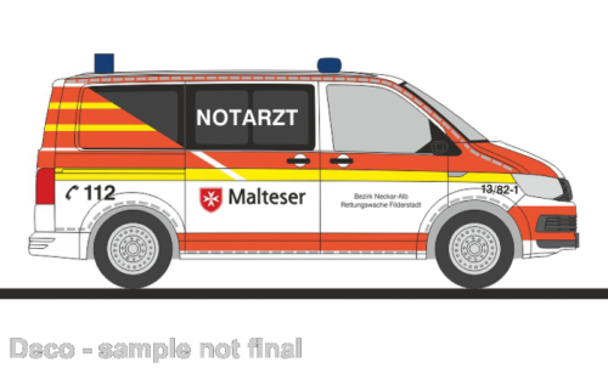 Volkswagen T6 1/87 Rietze bus maltais services de secours Filderstadt modellino in miniatura