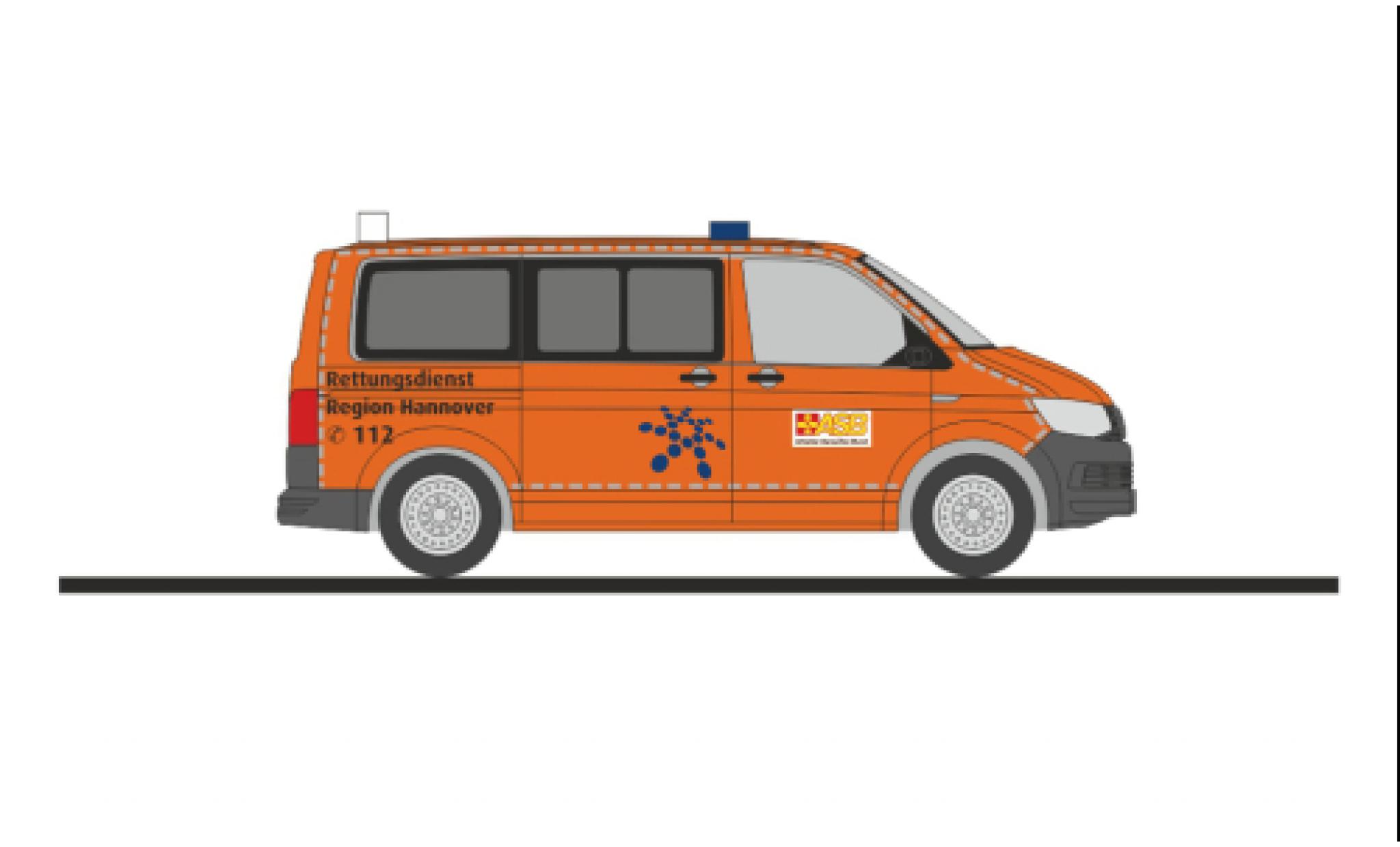 Volkswagen T6 1/87 Rietze bus médecin d ASB Region Hannover modellino in miniatura