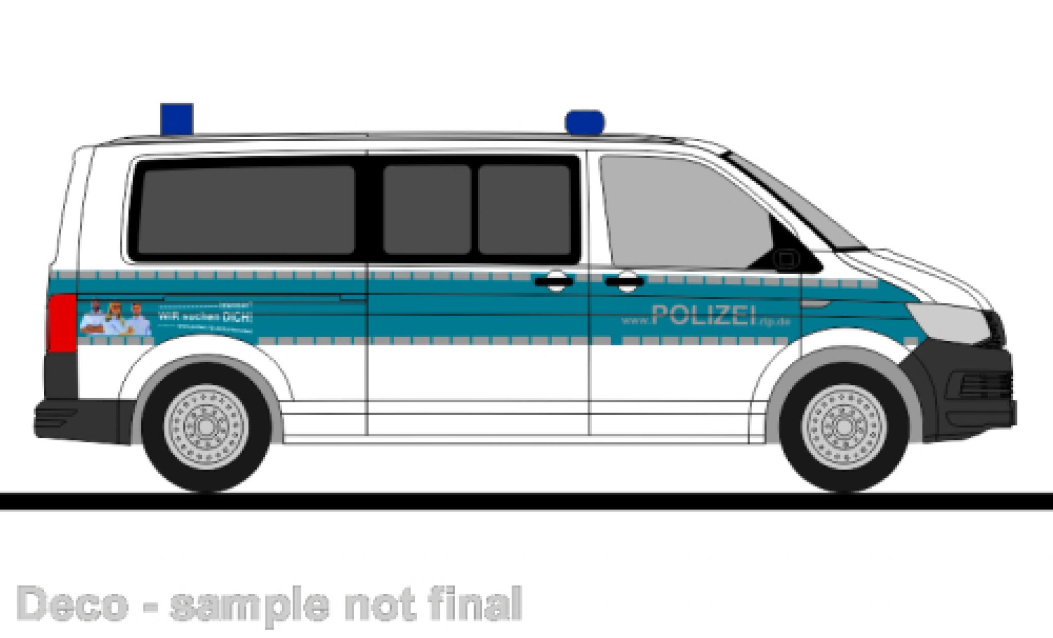 Volkswagen T6 1/87 Rietze bus police Rheinland Pfalz modellino in miniatura