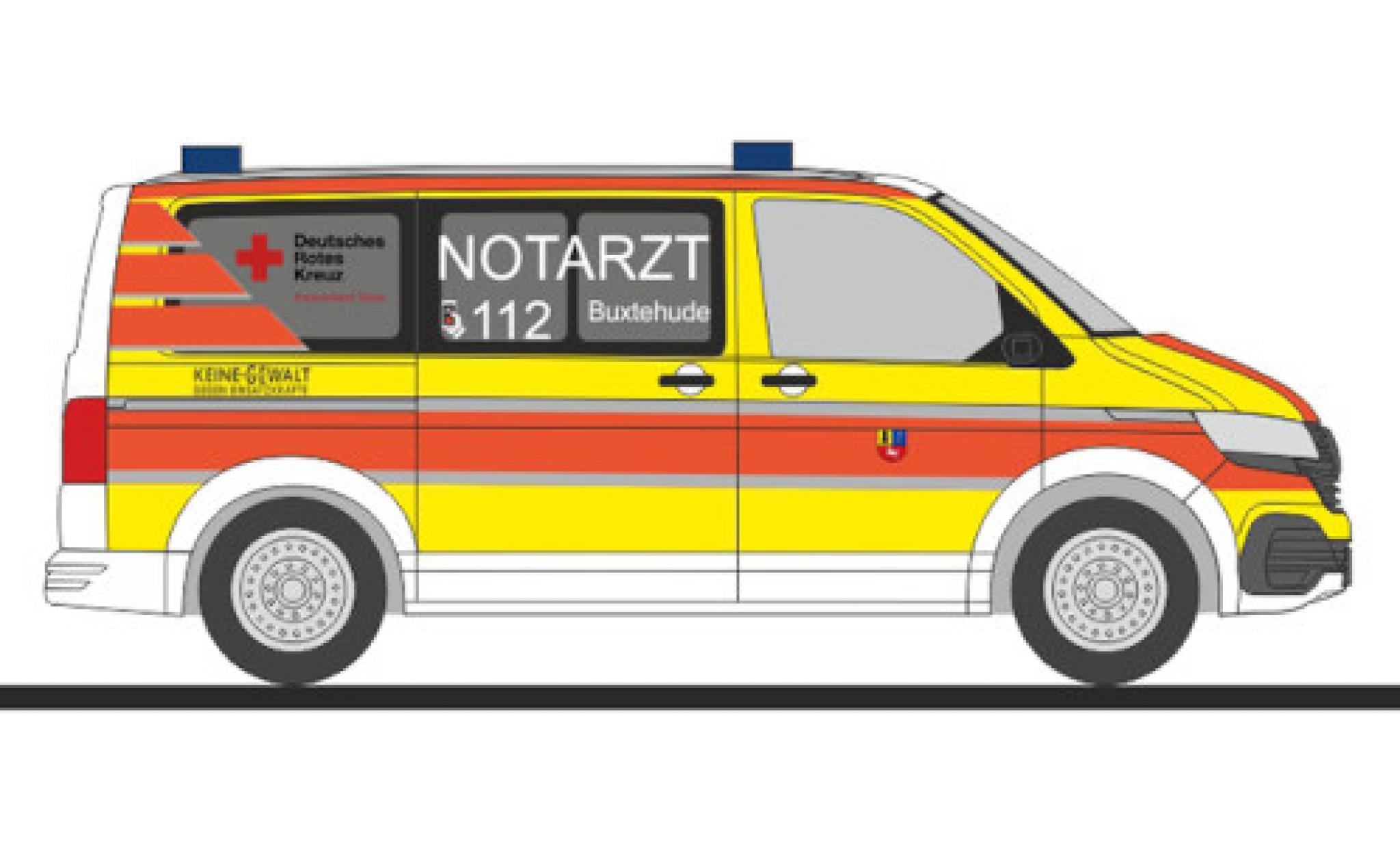 Volkswagen T6 1/87 Rietze .1 Bus DRK Buxtehude modellino in miniatura