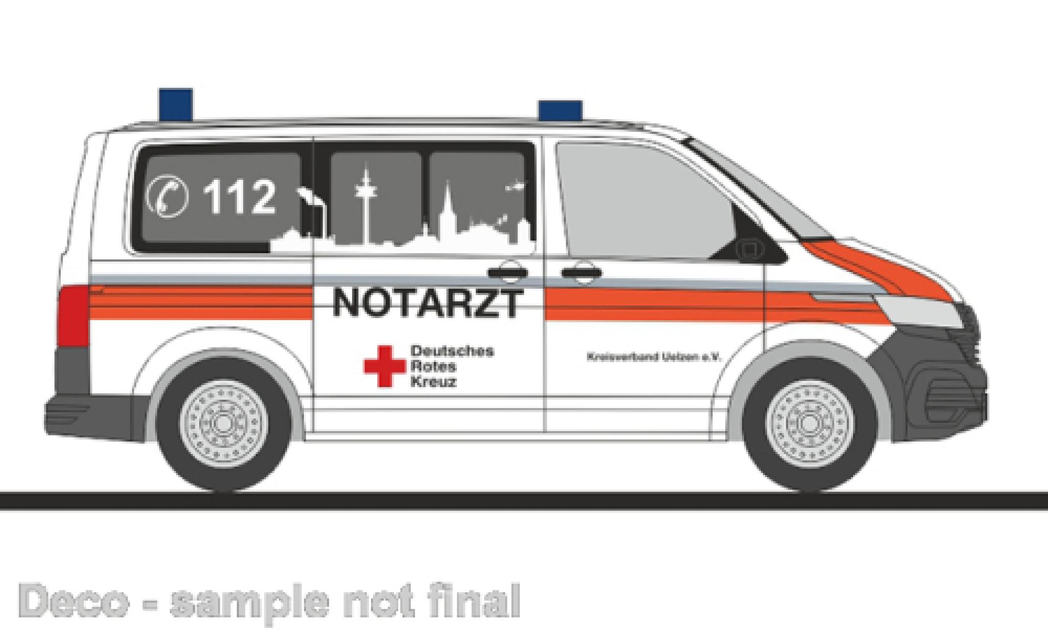 Volkswagen T6 1/87 Rietze .1 Bus DRK Uelzen 1:87 modellino in miniatura