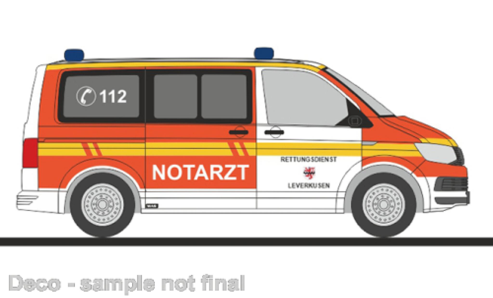 Volkswagen T6 1/87 Rietze Bus Rettungsdienst Leverkusen 1:87 modellino in miniatura