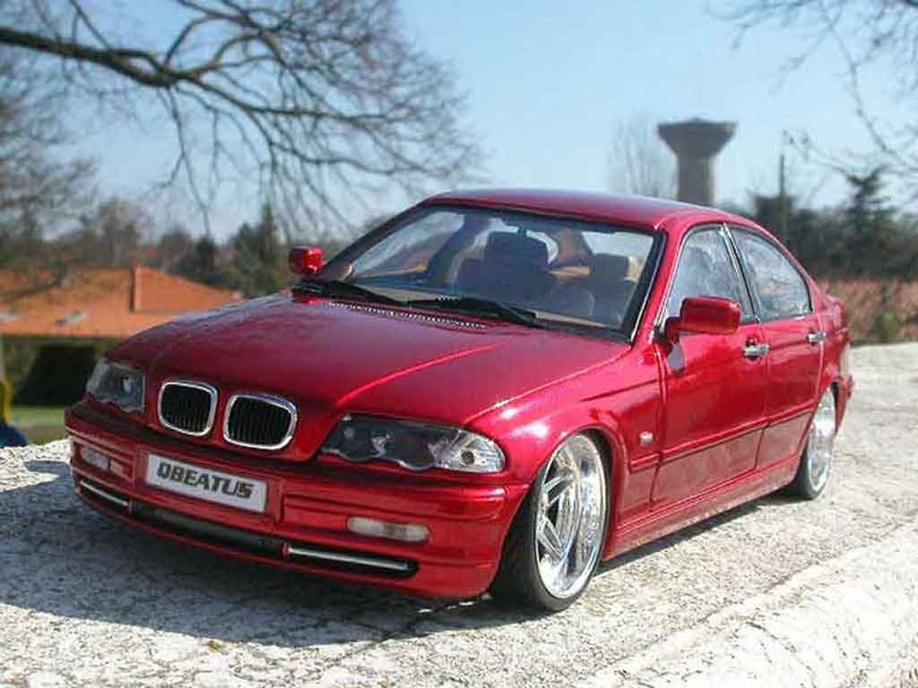 Bmw 328 E46 1/18 Welly E46 tuning rosso candy et jantes chromes modellino in miniatura