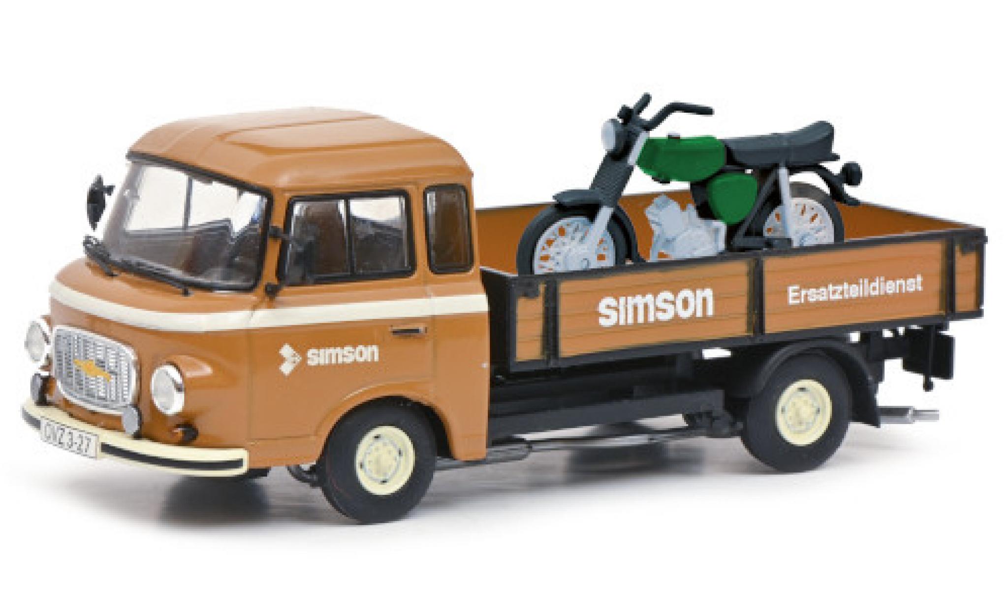 Barkas B 1000 1/43 Schuco Pritsche Simson Ersatzteildienst mit Simson S51 modellino in miniatura