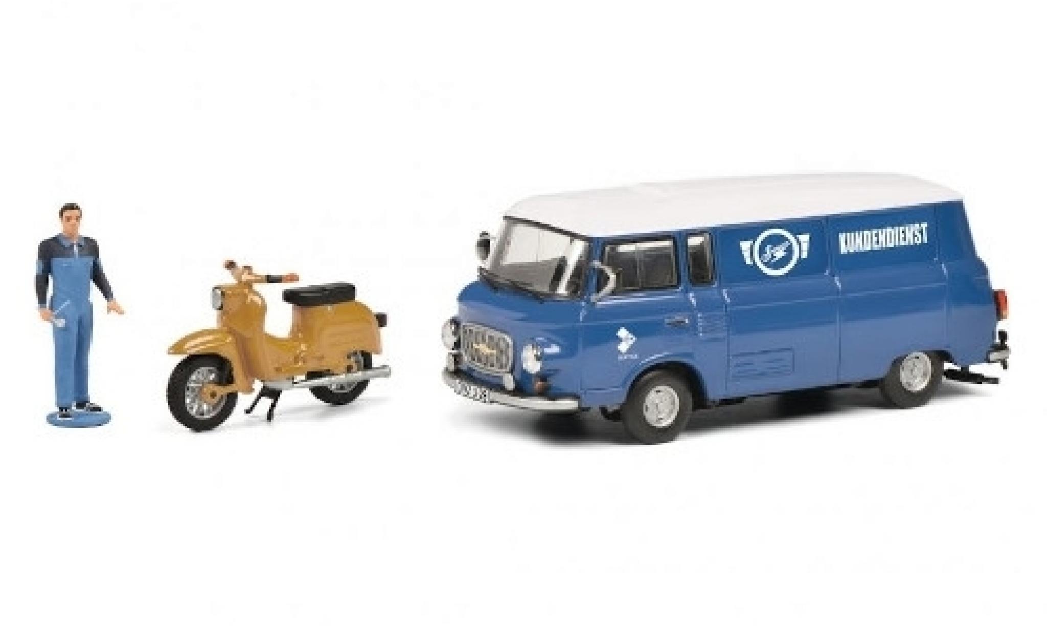 Barkas B 1000 1/43 Schuco Simson Kundendienst avec figurine et Simson Schwalbe KR51 modellino in miniatura