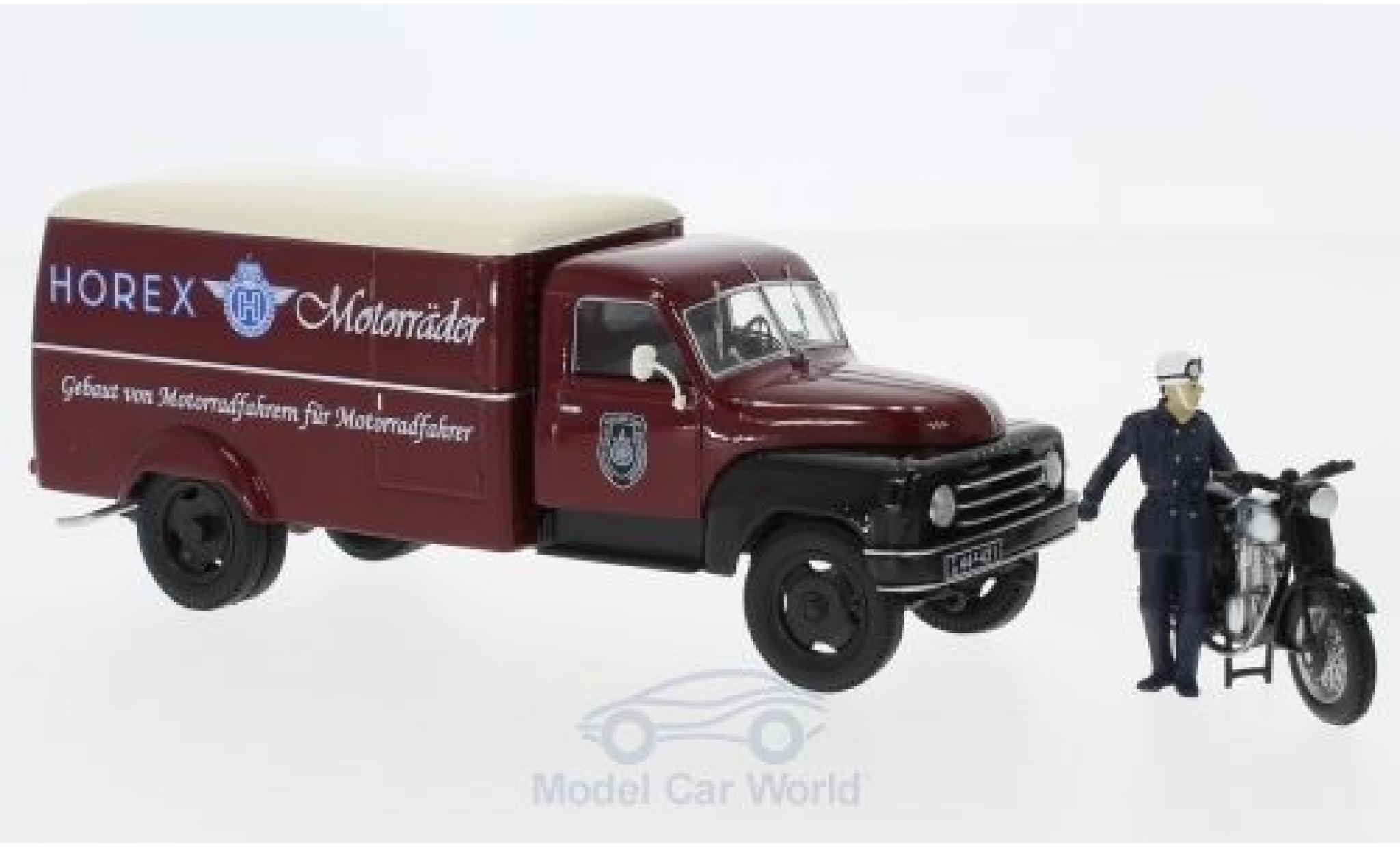 Hanomag L28 1/43 Schuco rosso/beige Horex mit Horex Regina und Fahrerfigur modellino in miniatura