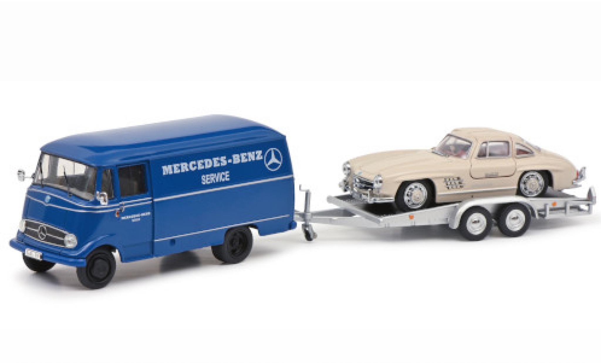 Mercedes L319 1/43 Schuco Benz Service avec Remorque de voiture et 300 SL modellino in miniatura