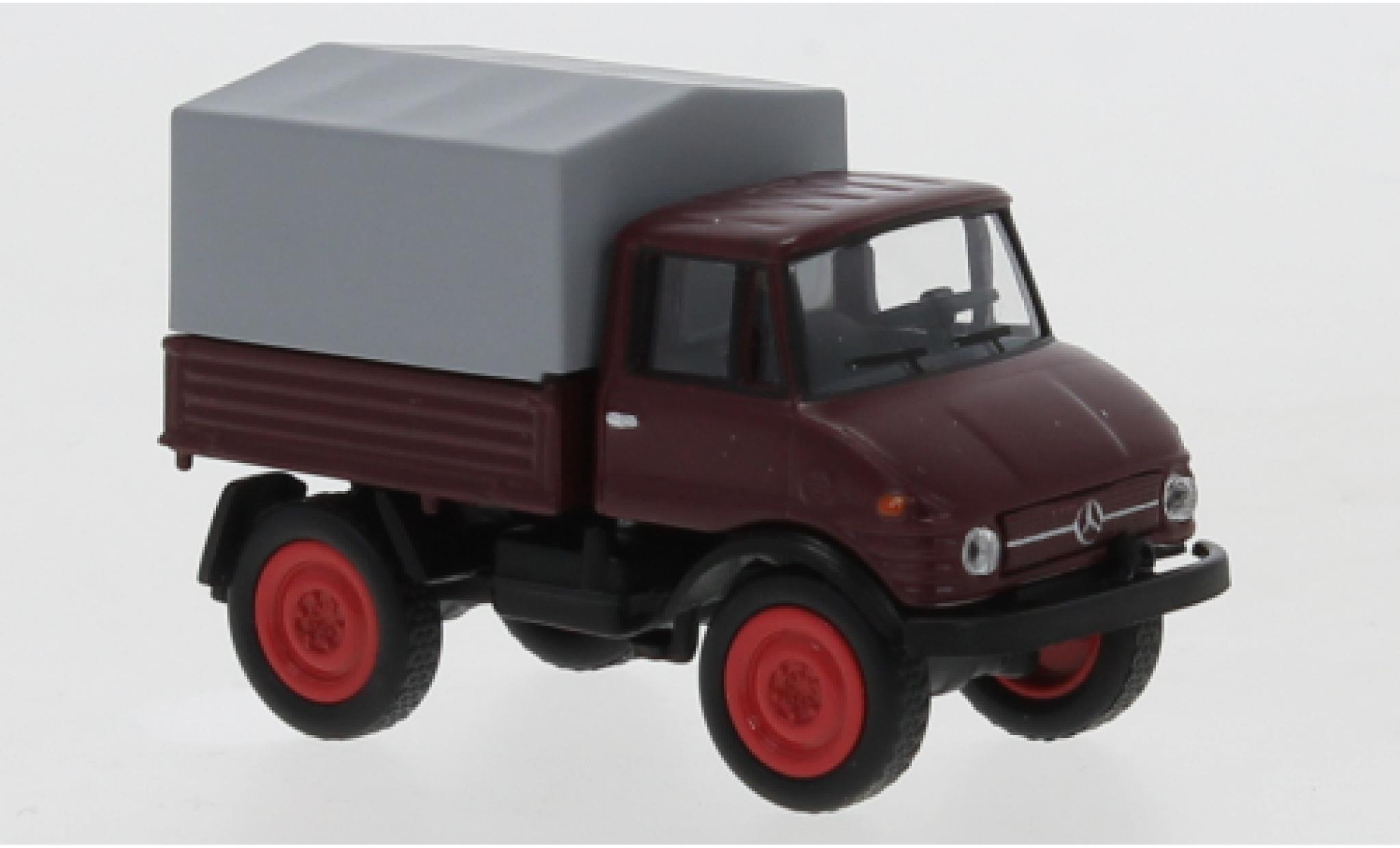 Mercedes Unimog 1/87 Schuco U406 rosso avec toile modellino in miniatura