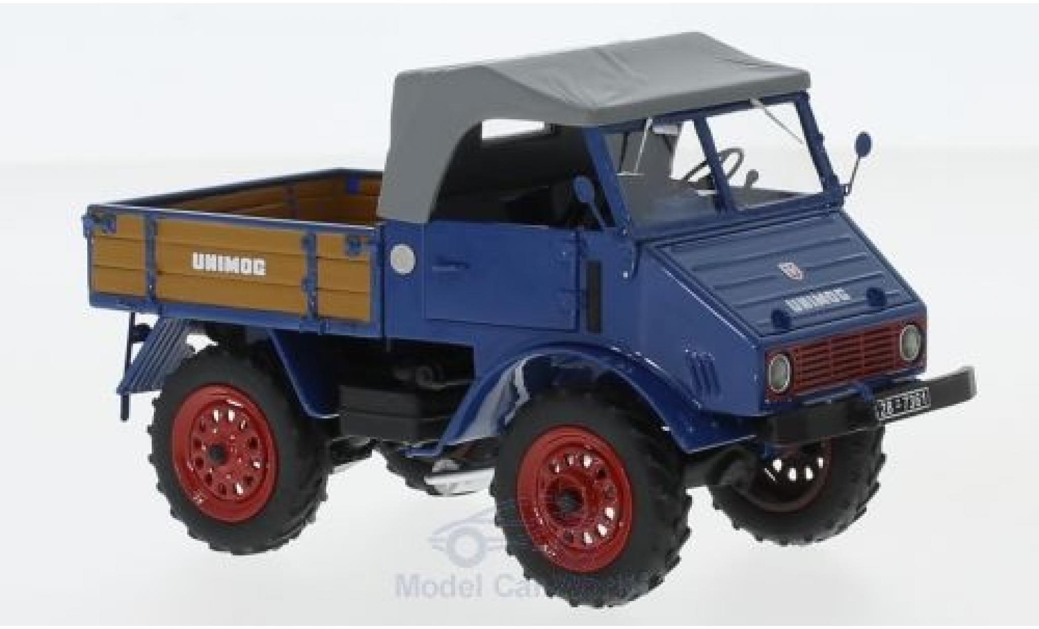 Mercedes Unimog 1/32 Schuco U401 blu mit Holzpritsche modellino in miniatura