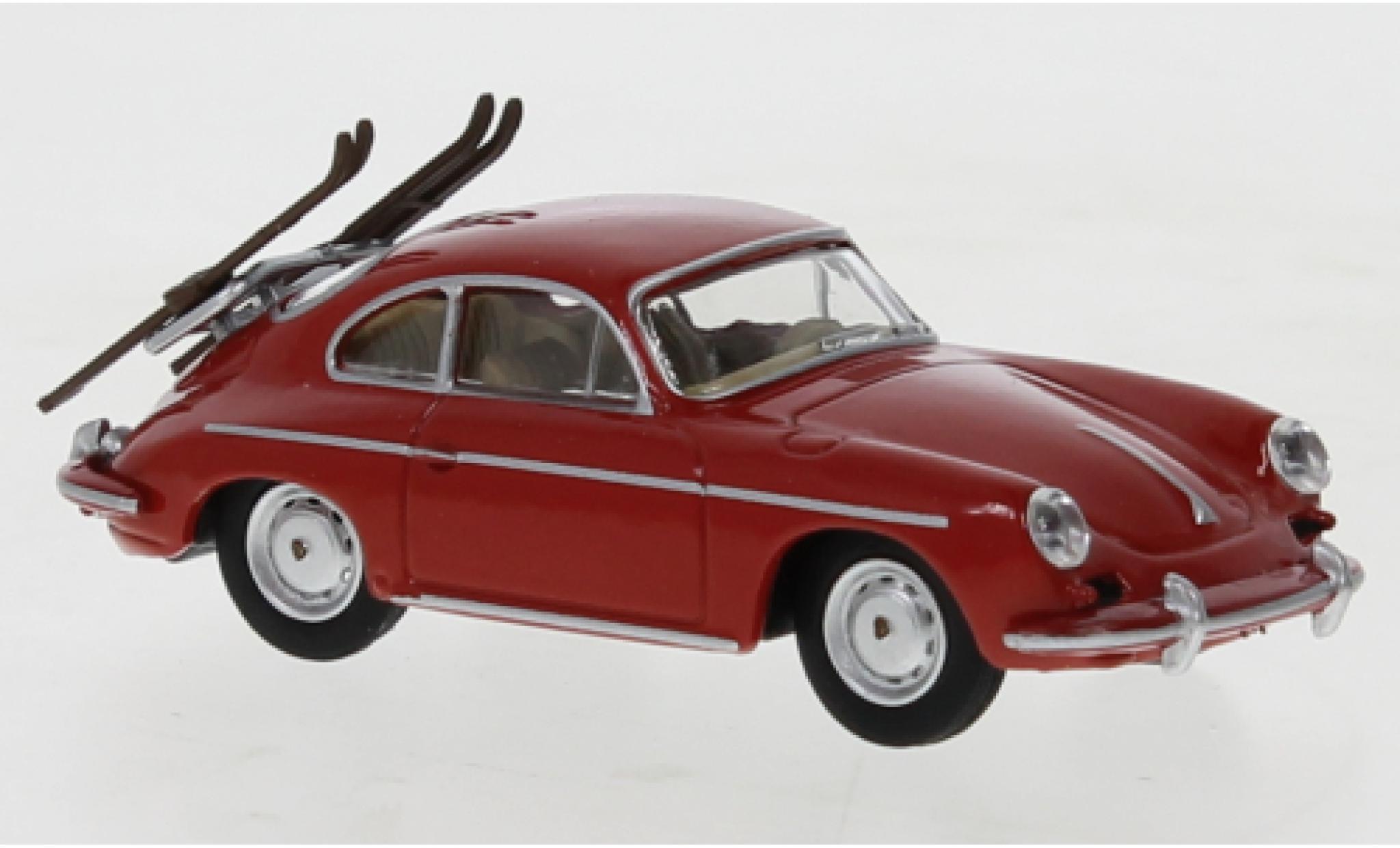 Porsche 356 1/64 Schuco Carrera 2 rosso Skiurlaub modellino in miniatura