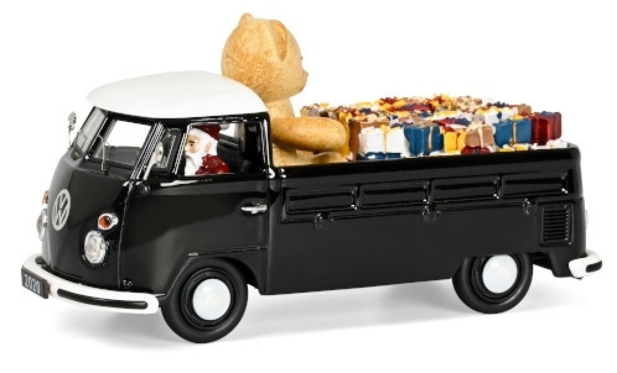 Volkswagen T1 1/43 Schuco Pritsche nero/bianco Christmas Edition 2020 avec charge et figurine de conducteur modellino in miniatura