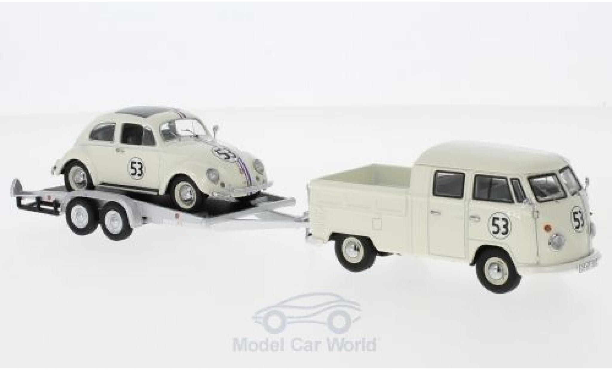 Volkswagen T1 B 1/43 Schuco b beige/Dekor mit Anhänger und Käfer modellino in miniatura
