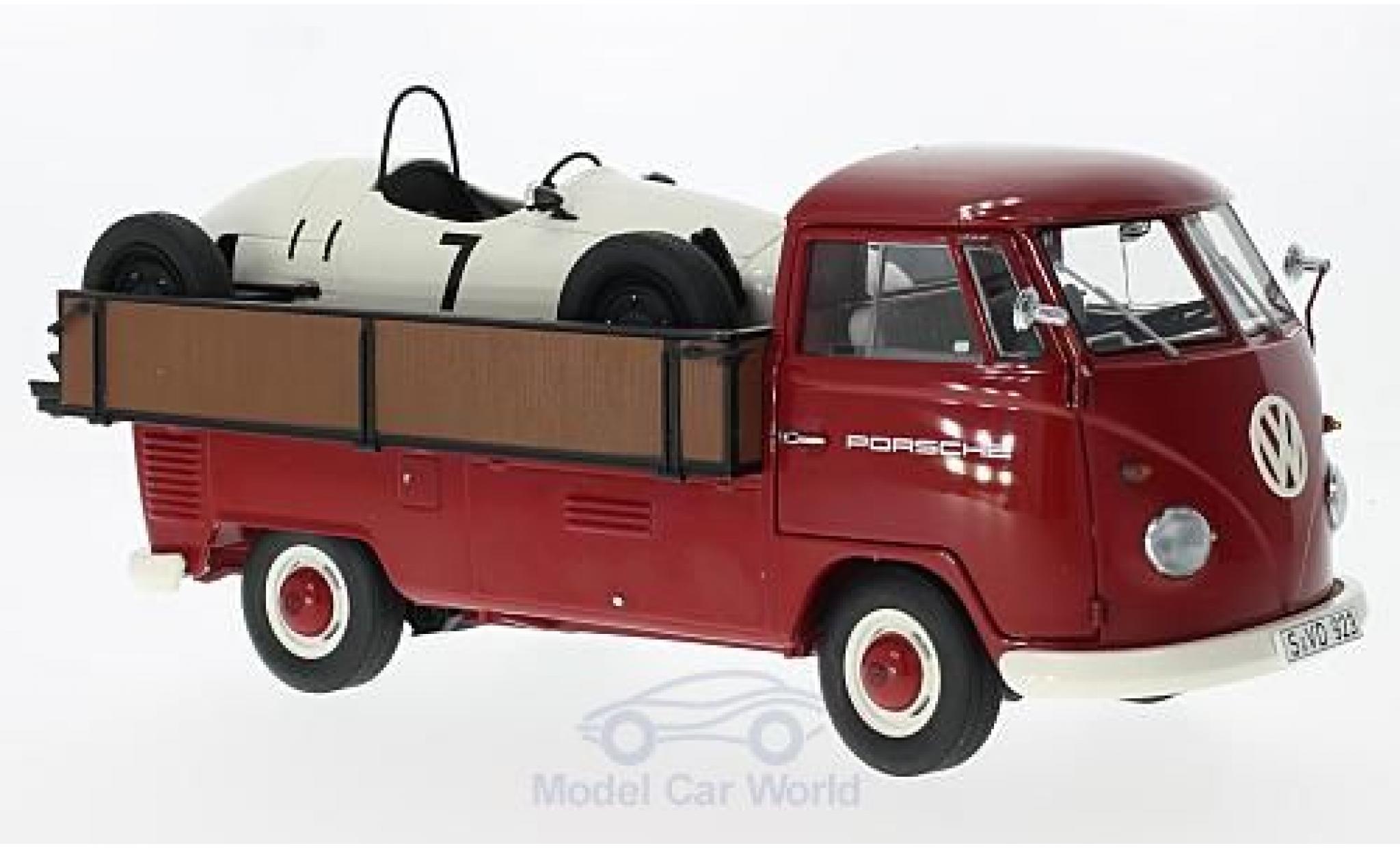 Volkswagen T1 B 1/18 Schuco b Westfalia Pritsche Porsche mit Ladegut Formel Vau Rennwagen modellino in miniatura