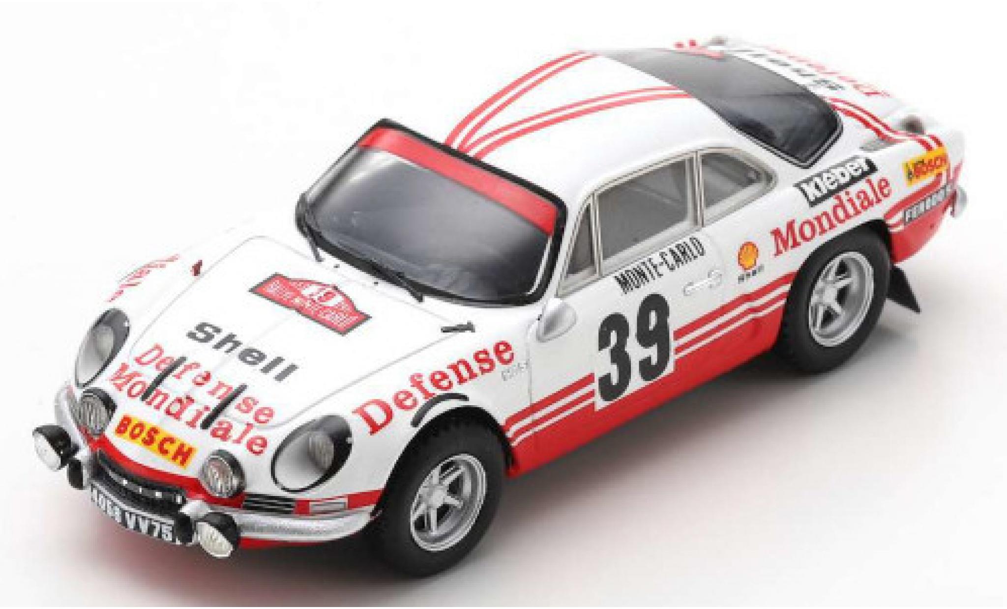 Alpine A110 1/43 Spark No.39 Defense Mondiale Rally Monte Carlo 1973 C.Ballot-Lena/J.C.Morenas modellino in miniatura