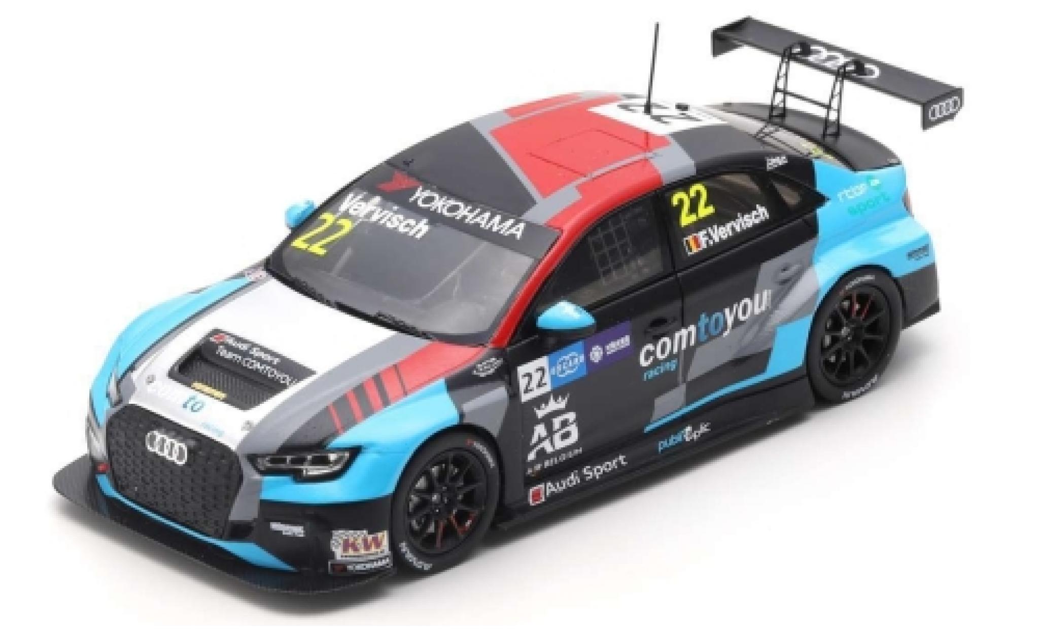 Audi RS3 1/43 Spark LMS No.22 comtoyou Racing WTCR Macau Guia Race 2018 F.Vervisch modellino in miniatura