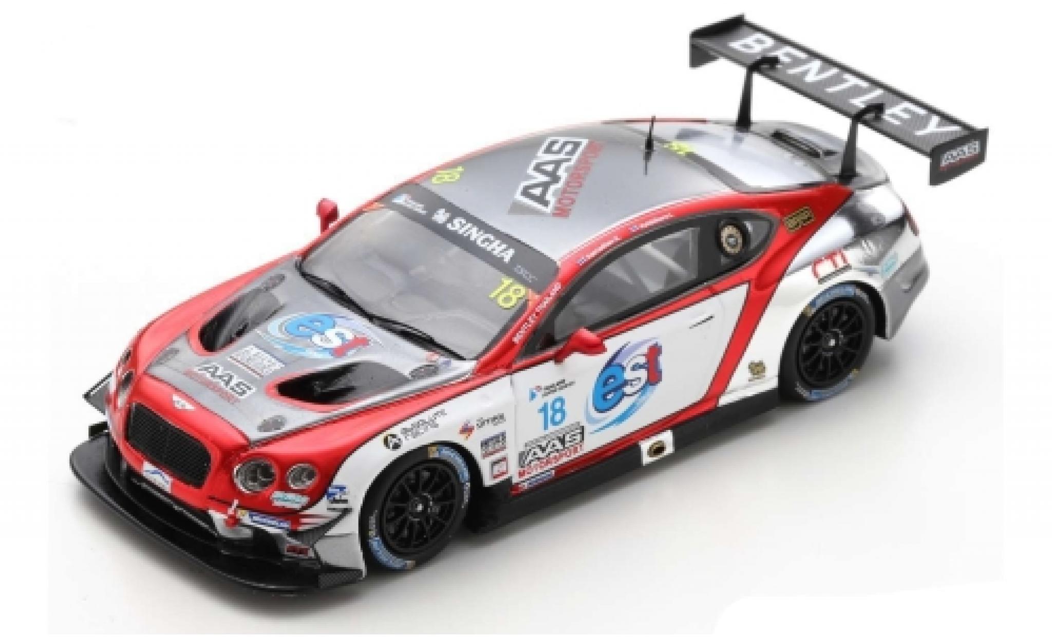 Bentley Continental 1/43 Spark GT3 RHD No.18 AAS Motorsport Thailand Super Series 2018 L.Vutthikorn/K.Kantadhee modellino in miniatura