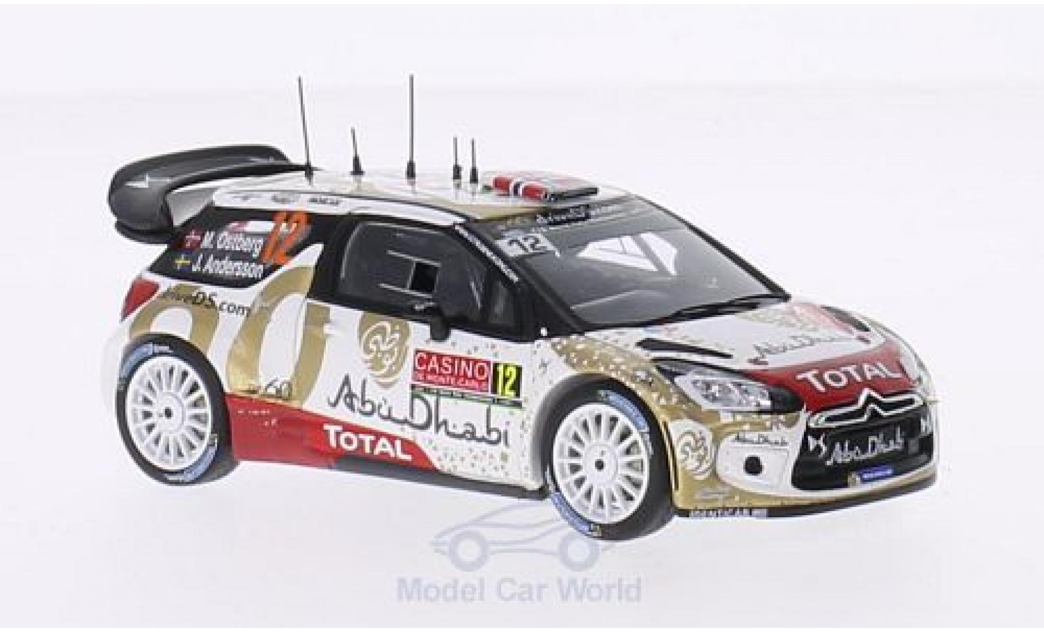 DS Automobiles DS3 1/43 Spark Citroen WRC No.12 Citroen Total Abu Dhabi WRT Total Rallye Monte-Carlo 2015 M.Ostberg/J.Andersson modellino in miniatura