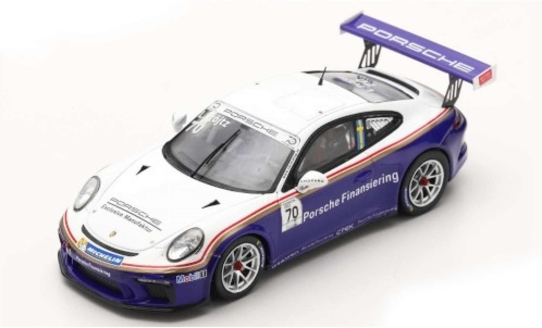 Porsche 991 GT3 Cup 1/43 Spark 911 GT3 Cup (997 II) No.70 Carrera Cup Scandinavia Gellerasen Arena 2018 70th Anniversaire S.Blomqvist modellino in miniatura