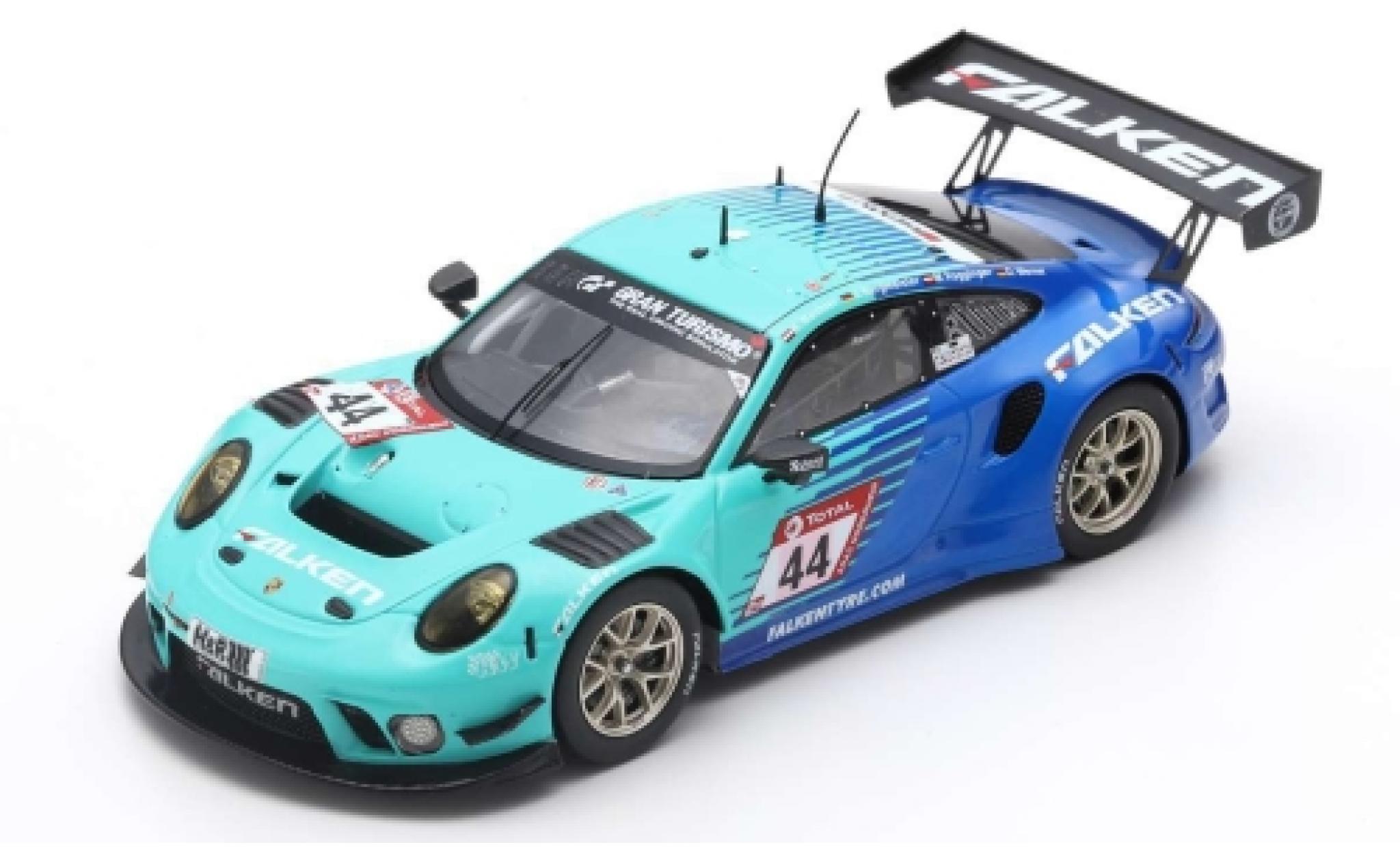 Porsche 992 GT3 R 1/43 Spark 911 GT3 R No.44 Falken Motorsports 24h Nürburgring 2019 K.Bachler/J.Bergmeister/M.Ragginger/D.Werner modellino in miniatura