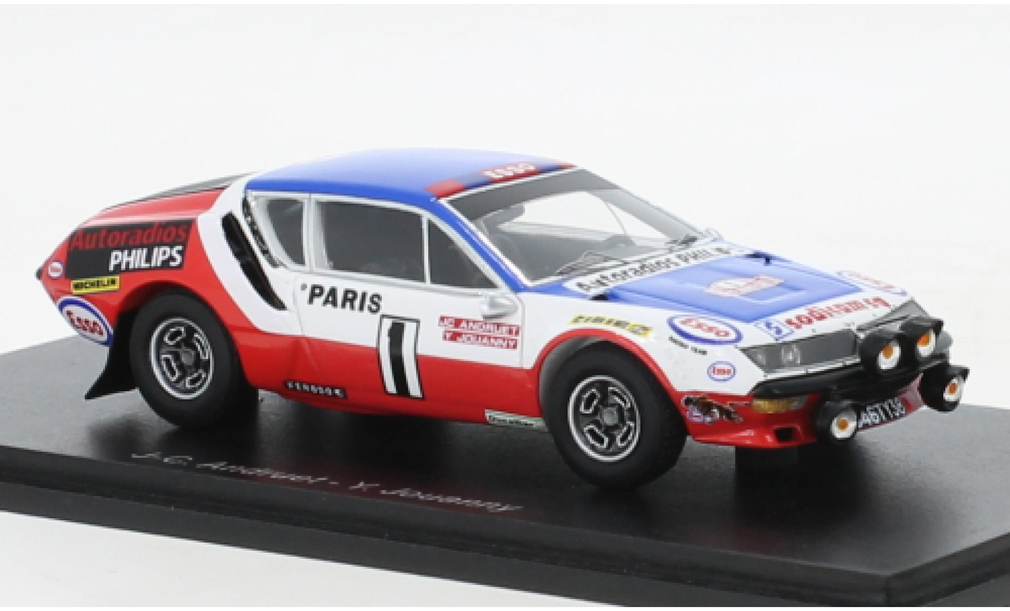 Alpine A310 1/43 Spark No.1 Autoradios Philips Rallye WM Rallye Monte Carlo 1976 modellino in miniatura