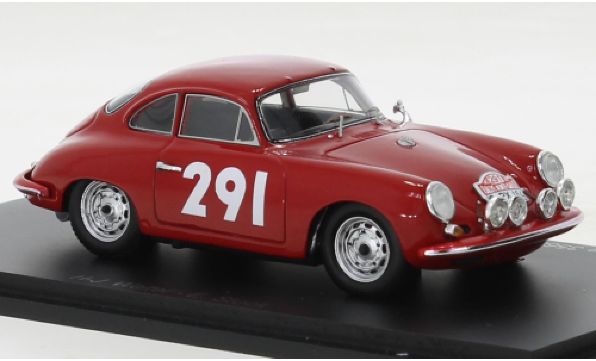 Porsche 356 1/43 Spark B T6 Carrera 2 GT rosso No.291 Rallye Monte Carlo 1963 modellino in miniatura