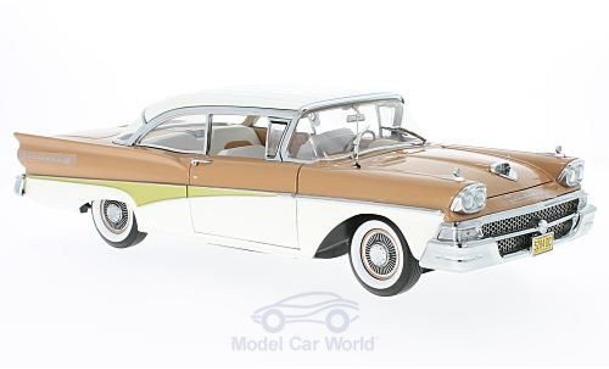 Ford Fairline 1958 1/18 Sun Star Failane 500 HardTop marroneee/bianco 1958 modellino in miniatura
