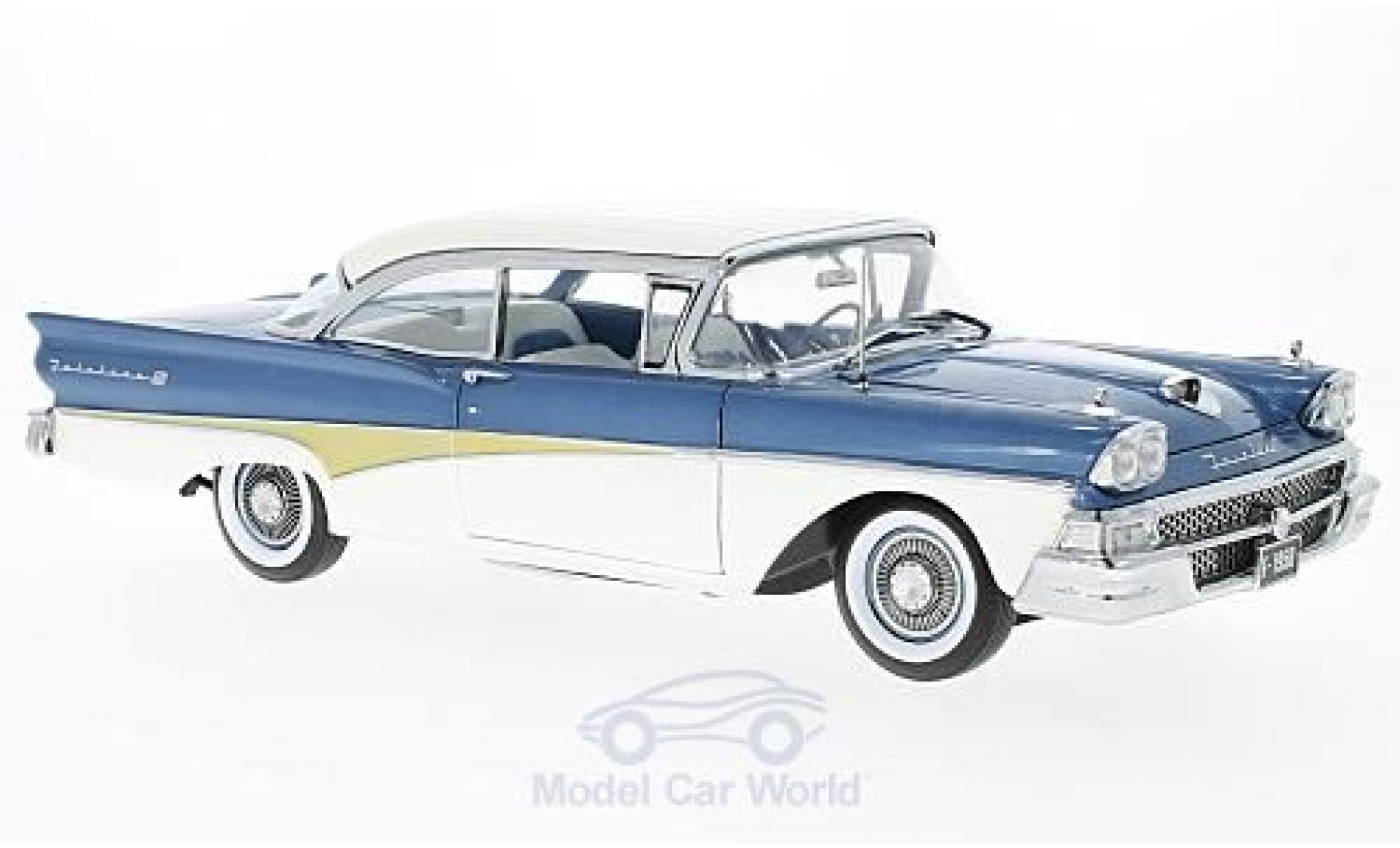 Ford Fairline 1958 1/18 Sun Star Failane 500 HardTop metallico blu/bianco 1958 Around The World modellino in miniatura