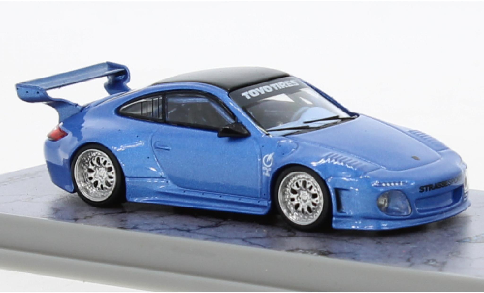 Porsche 997 1/64 Tarmac Works 911  Liberty Walk metallise blu modellino in miniatura