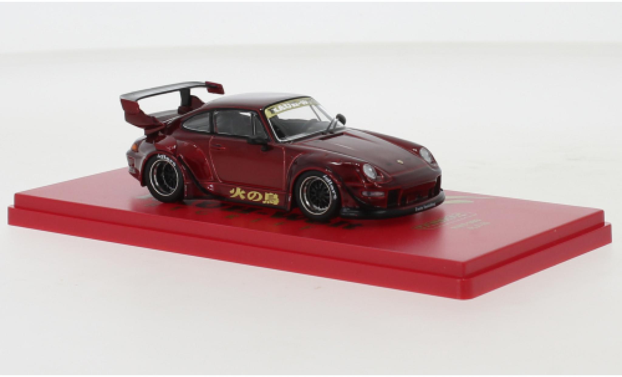 Porsche 993 RWB 1/64 Tarmac Works metallise rosso/gold modellino in miniatura