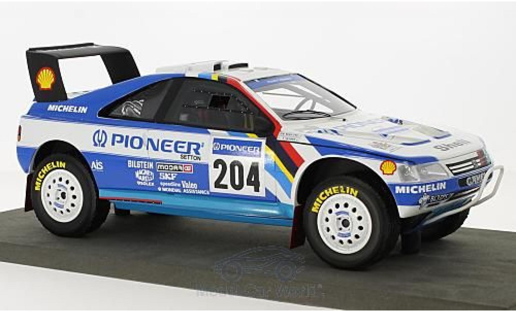 Peugeot 405 1/18 Topmarques Collectibles GT T-16 No.204 Pioneer Rallye Paris Dakar 1989 A.Vatanen/B.Berglund modellino in miniatura