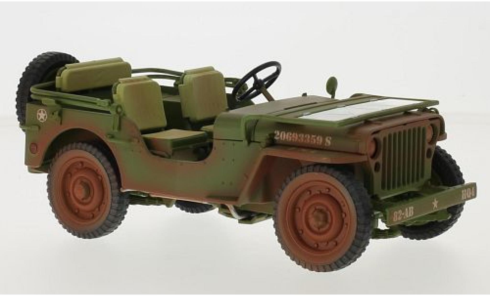 Jeep Willys 1/18 Triple 9 Collection matt-oliv/bianco U.S. Army 1942 avec traces d modellino in miniatura