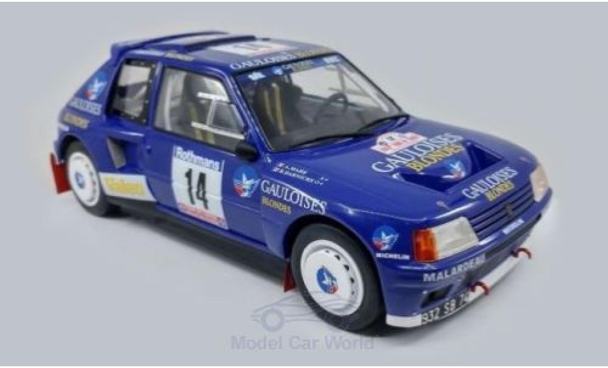 Peugeot 205 1/18 Triple 9 Collection T16 No.14 Gauloises Rallye WM Tour de Corse 1985 B.Darniche/A.Mahe modellino in miniatura