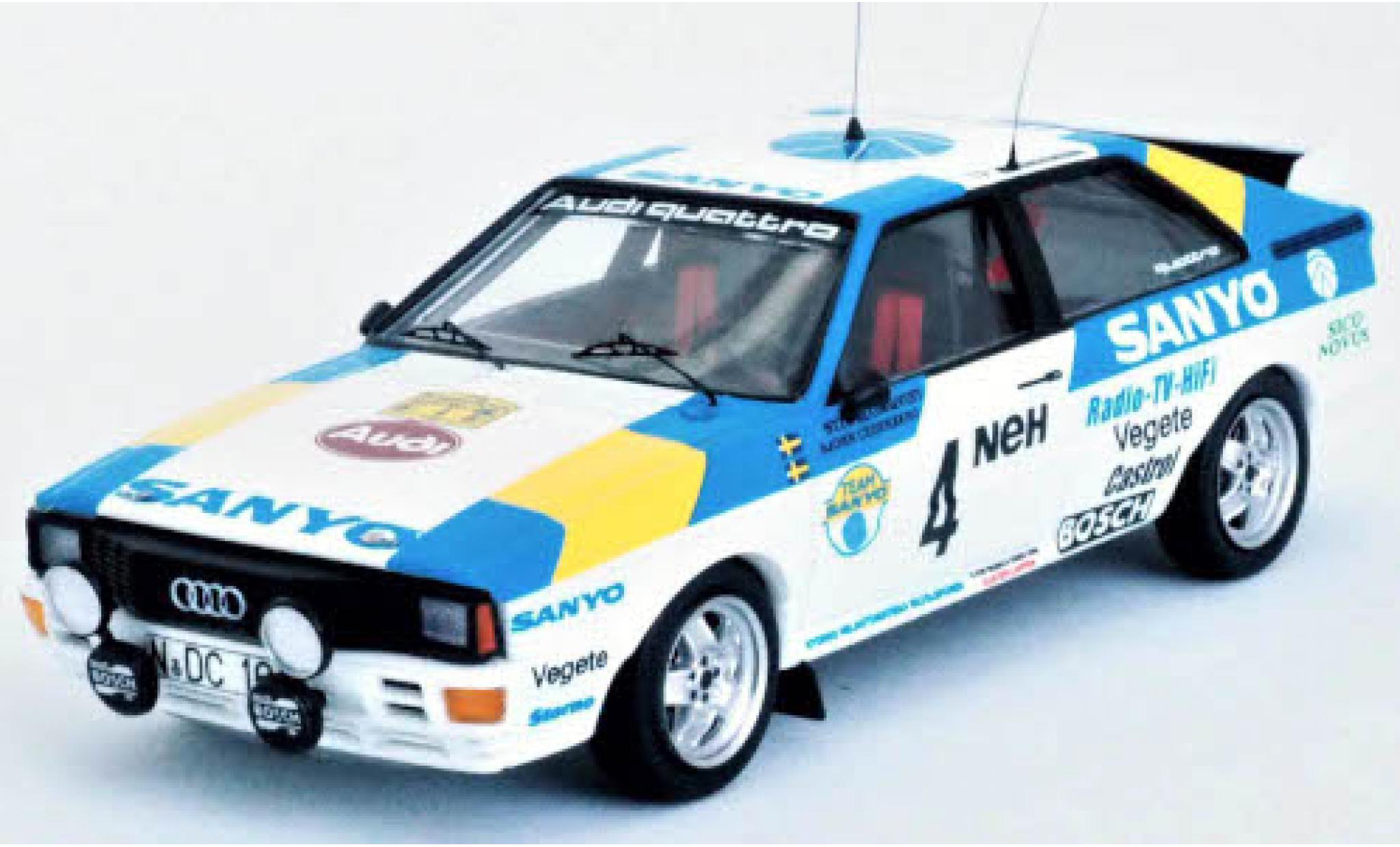 Audi Quattro 1/43 Trofeu quattro No.4 Sanyo Rallye WM Rallye Schweden 1982 S.Blomqvist/B.Cederberg modellino in miniatura