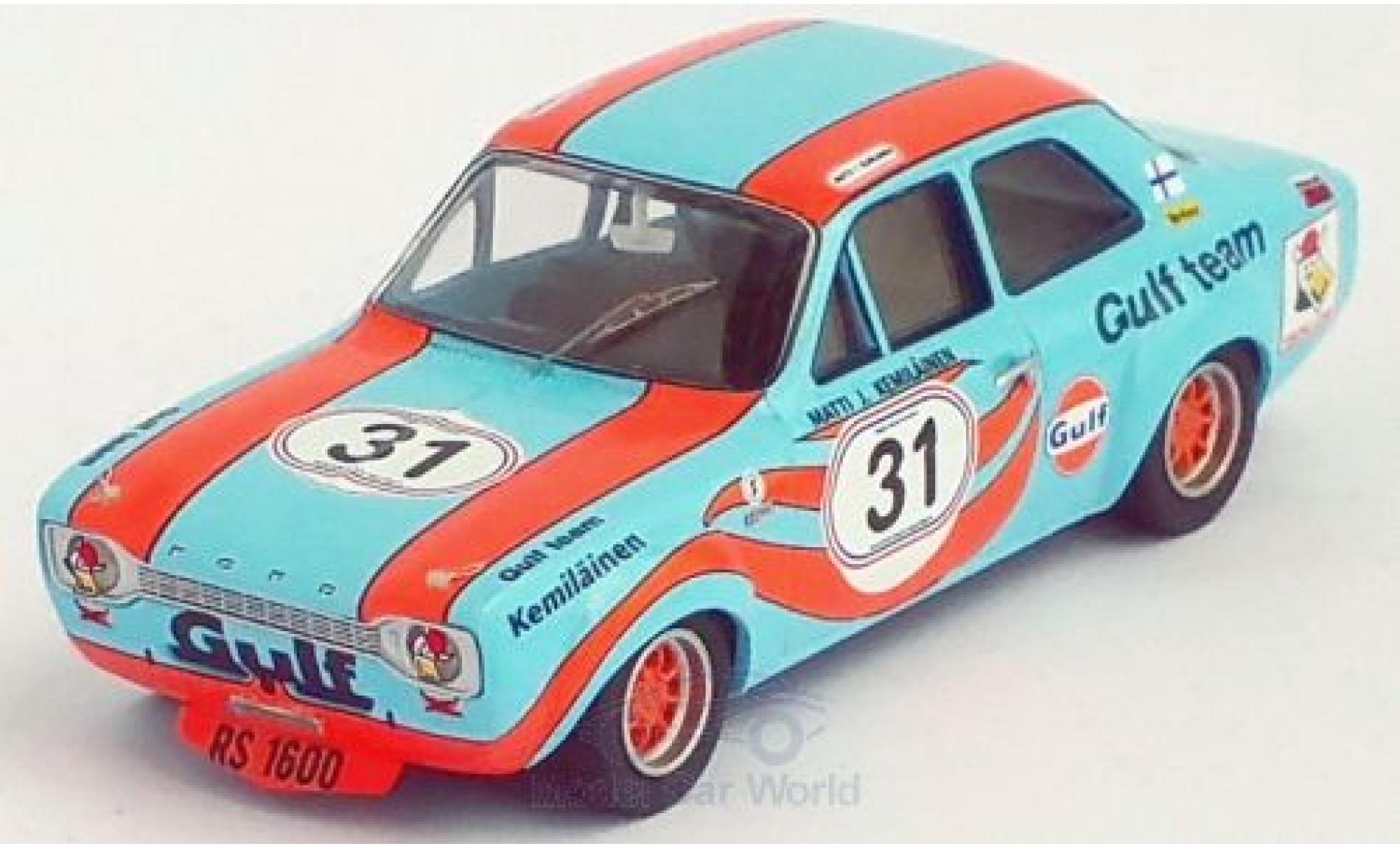 Ford Escort 1/43 Trofeu MK I RS 1600 RHD No.31 Gulf Brands Hatch 1972 M.Kemiläinen modellino in miniatura