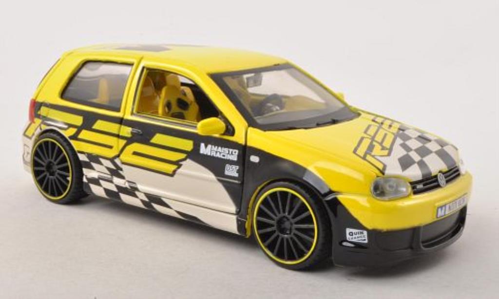 Volkswagen Golf IV R32 1/24 Maisto IV R32 Tuning Racing giallo mit Dekoration 2003 modellino in miniatura