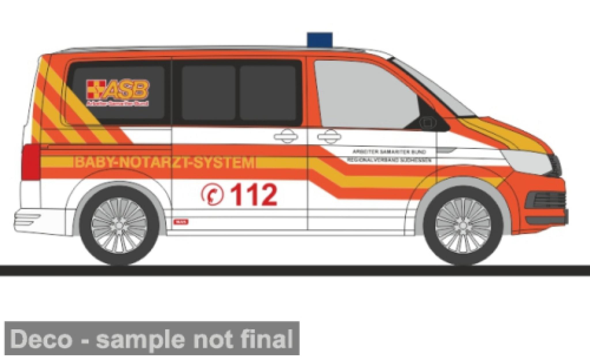Volkswagen T6 1/87 Rietze .1 ASB S&uuml;dhessen - Baby - Notarzt - System 1:87 modellini auto