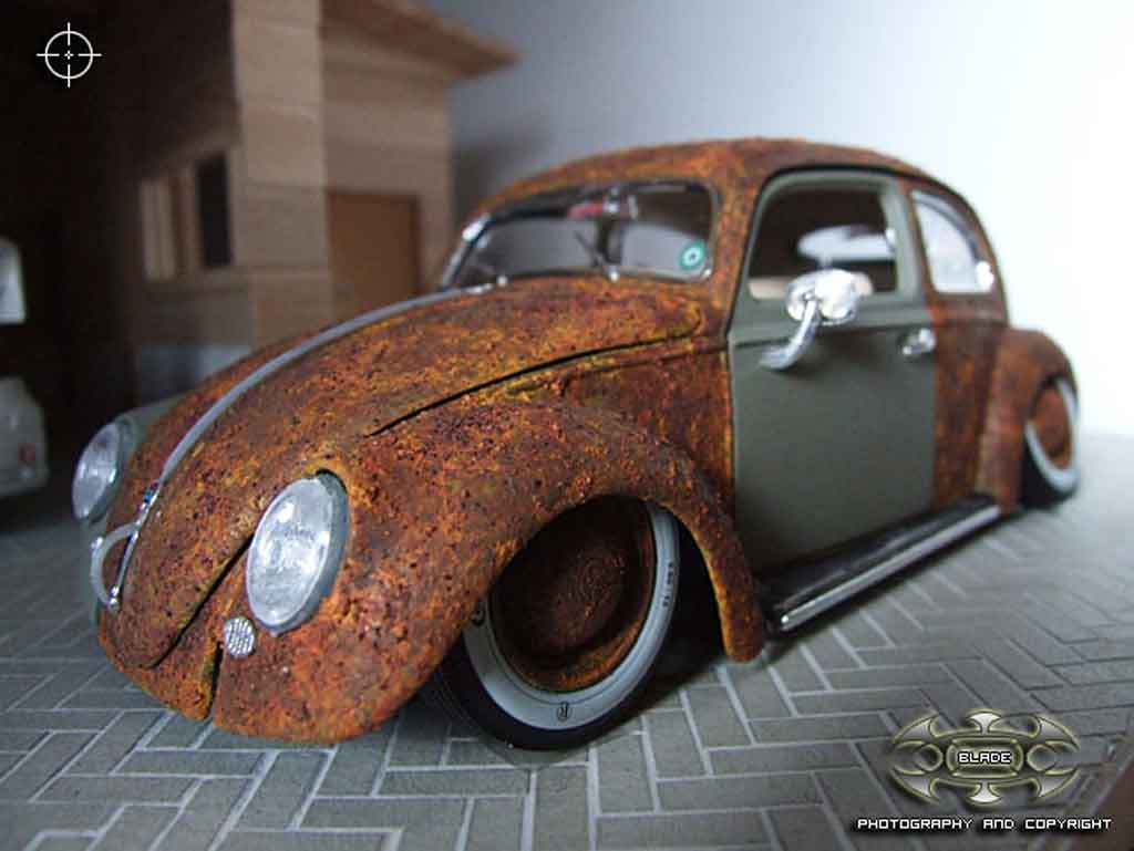 Volkswagen Kafer 1/18 Burago rat added rust tuning modellino in miniatura