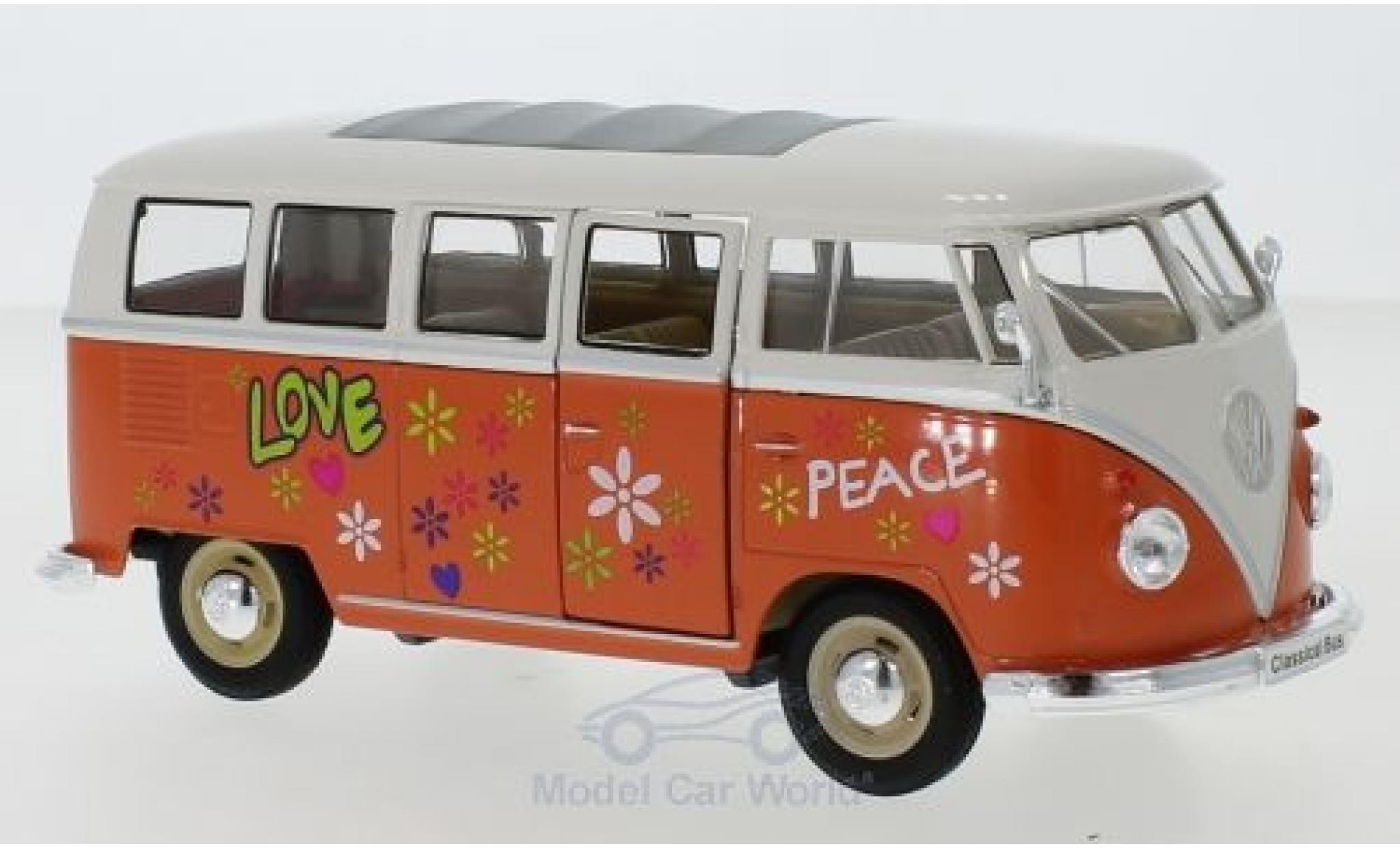 Volkswagen T1 1/24 Welly Bus orange/bianco 1963 Flower Power modellino in miniatura