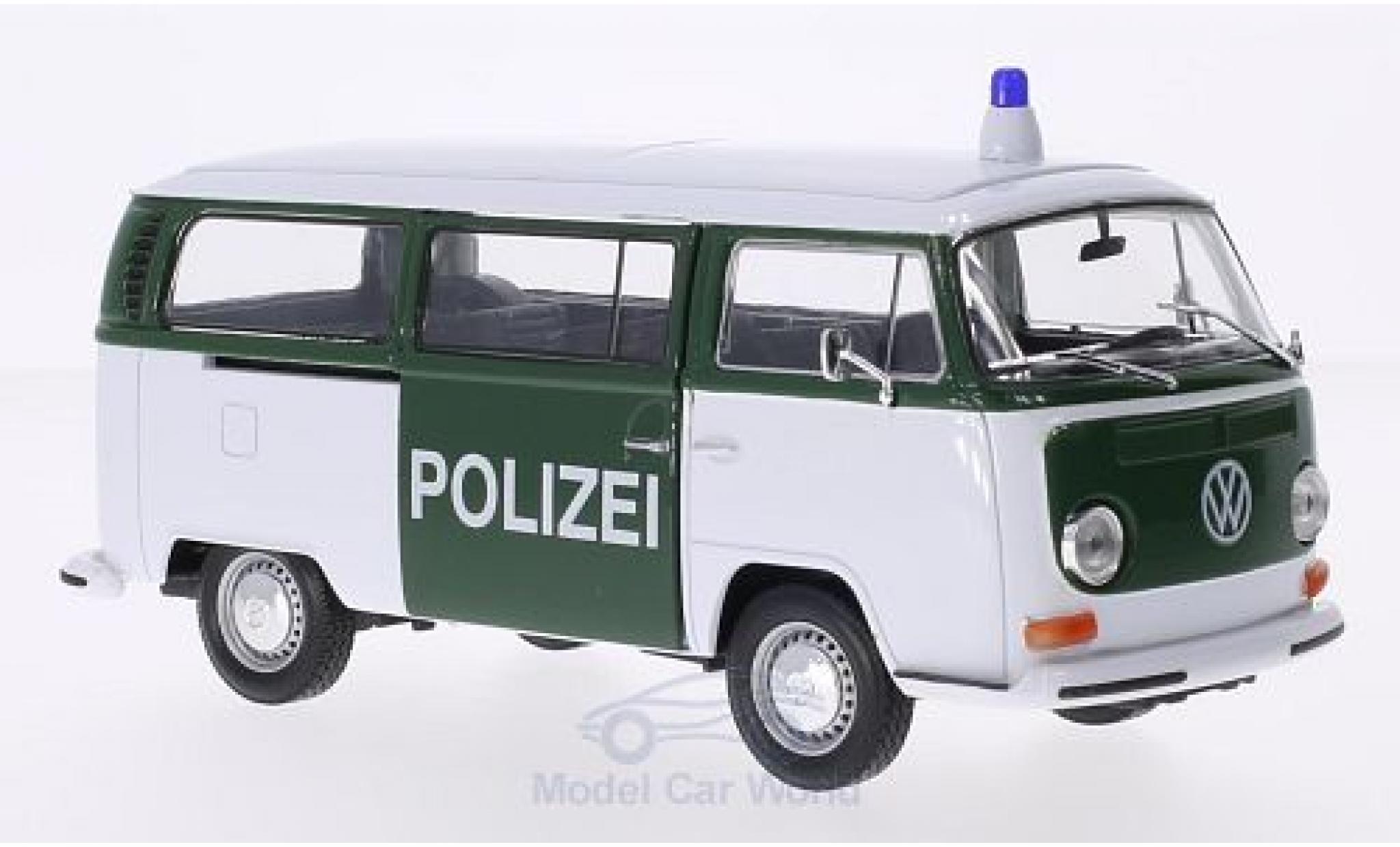 Volkswagen T2 B 1/24 Welly Bus bianco/verde Polizei 1972 modellino in miniatura